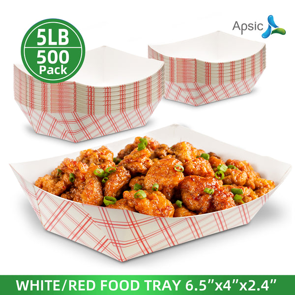 APSIC 5 LB White/Red Food Tray - High Capacity & Restaurant Use - 500 Count