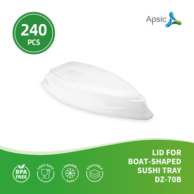 Clear PET Lid for Boat-Shaped Sushi Tray 240/Case - APSIC DZ-70L