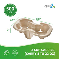APSIC 2-Cup Carrier (Fits 8-22 oz) - Stable & Convenient Handling - 500 Count