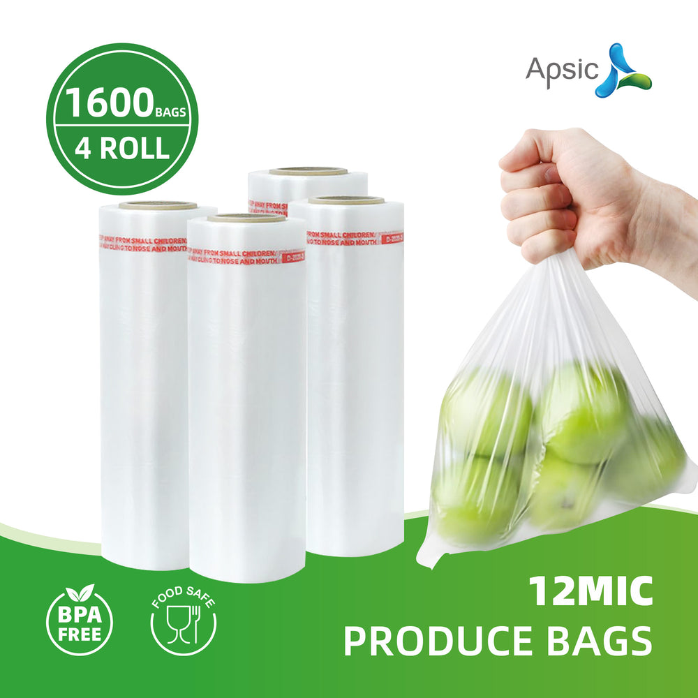 APSIC 11 x 14 Inch 12MIC Clear Plastic Produce Bags on a Roll-1600 Count