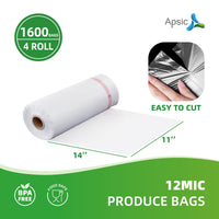 APSIC 11 x 14 Inch 12MIC Clear Plastic Produce Bags on a Roll-1600 Count