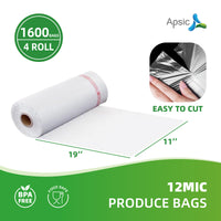 APSIC 11 x 19 Inch 12MIC Clear Plastic Produce Bags on a Roll-1600 Count