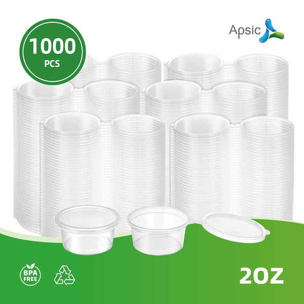 APSIC 2 oz Plastic Sauce Container with Lid - Sturdy & Portable - 1000 PCS