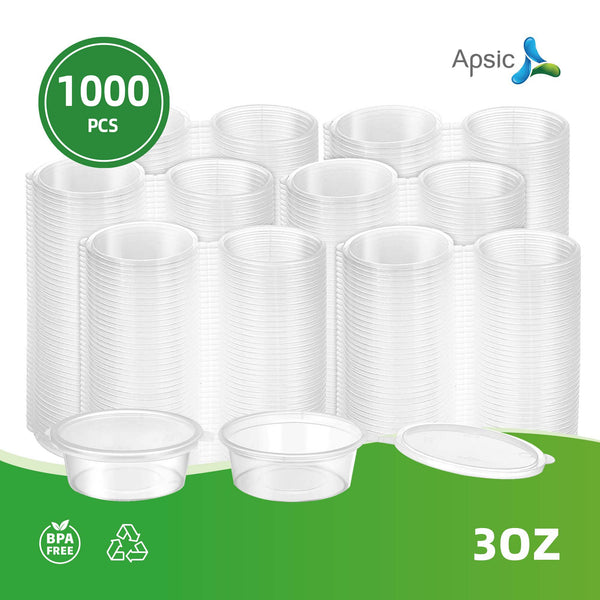 APSIC 3 oz Plastic Sauce Container with Lid - Versatile & Practical - 1000 PCS