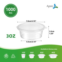 APSIC 3 oz Plastic Sauce Container with Lid - Versatile & Practical - 1000 PCS