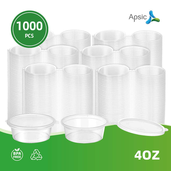 APSIC 4 oz Plastic Sauce Container with Lid - Durable & Convenient - 1000 PCS