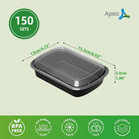 APSIC 12 Oz Plastic Food Container With Lid(Rectangular)