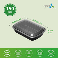 APSIC 16 Oz Plastic Food Container With Lid(Rectangular)
