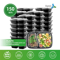 APSIC 28 Oz Plastic Food Container With Lid (2 Compartment)