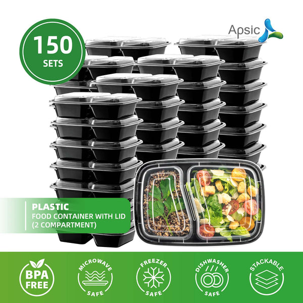APSIC 28 Oz Plastic Food Container With Lid (2 Compartment)