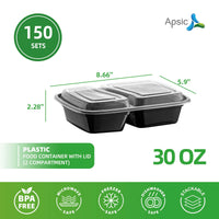APSIC 28 Oz Plastic Food Container With Lid (2 Compartment)