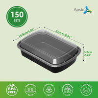 APSIC 32 Oz Plastic Food Container With Lid(Rectangular)