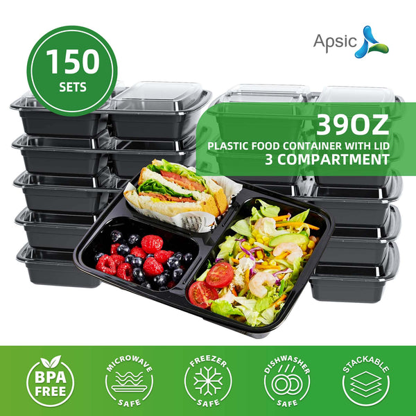 APSIC Plastic Food Container With Lid (3 Compartment)