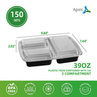 APSIC Plastic Food Container With Lid (3 Compartment)
