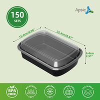 APSIC 38 Oz Plastic Food Container With Lid(Rectangular)