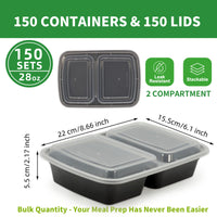 APSIC 28 Oz Plastic Food Container With Lid (2 Compartment)