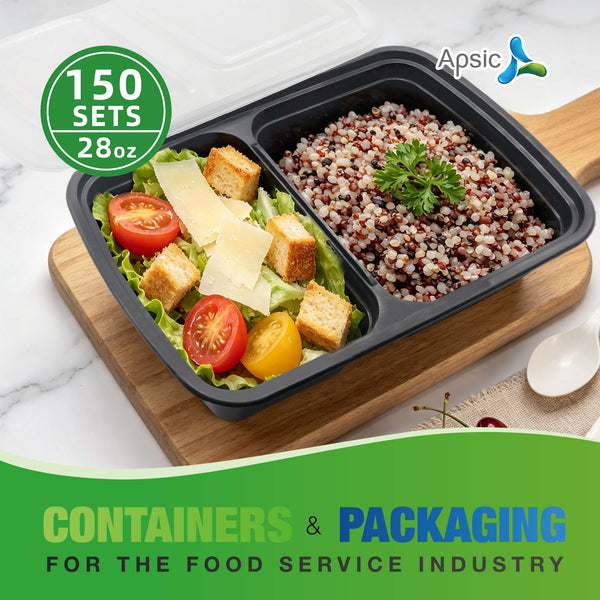 APSIC 28 Oz Plastic Food Container With Lid (2 Compartment)