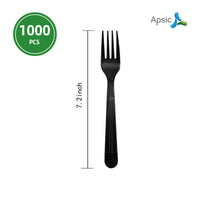 APSIC Black Heavy Duty Disposable Plastic Fork - Food Service & Takeout Ready - 1000 Count
