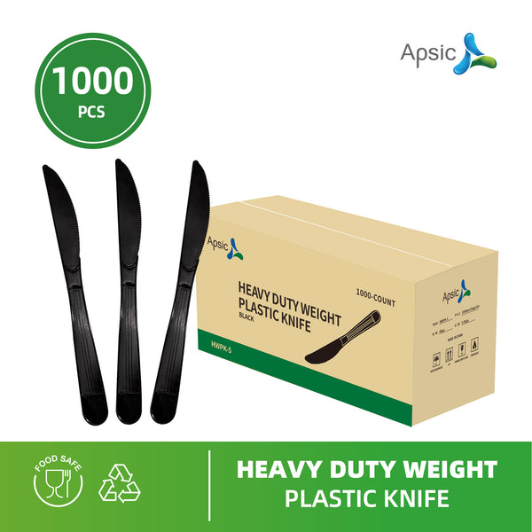 APSIC Black Heavy Duty Disposable Plastic Knife - Food Service & Takeout Ready - 1000 Count