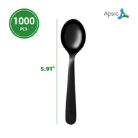 APSIC Black Heavy Duty Disposable Plastic Soup Spoon - Food Service & Takeout Ready - 1000 Count