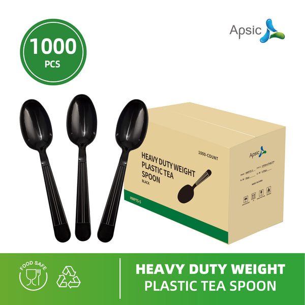 APSIC Black Heavy Duty Disposable Plastic Tea Spoon - Food Service & Takeout Ready - 1000 Count