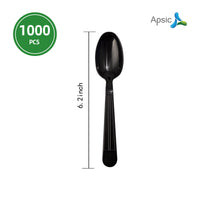 APSIC Black Heavy Duty Disposable Plastic Tea Spoon - Food Service & Takeout Ready - 1000 Count