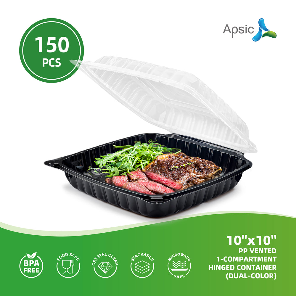 APSIC PP 10''x10'' Vented 1-Compartment Hinged Container(Dual-Color)