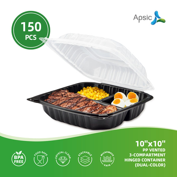 APSIC PP 10''x10'' Vented 3-Compartment Hinged Container(Dual-Color)