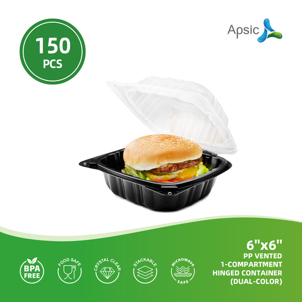 APSIC PP 6''x6'' Vented 1-Compartment Hinged Container(Dual-Color)