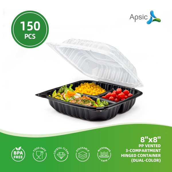 APSIC PP 8''x8'' Vented 3-Compartment Hinged Container(Dual-Color)