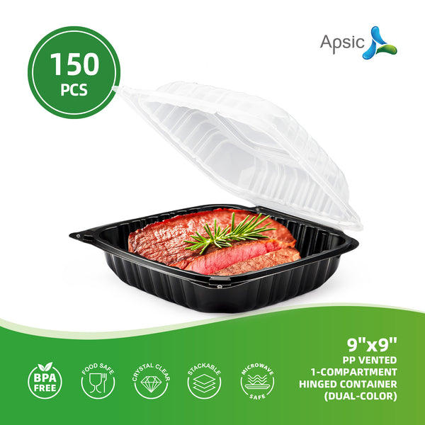 APSIC PP 9''x9'' Vented 1-Compartment Hinged Container(Dual-Color)