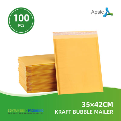 APSIC Kraft Bubble Mailer 35×42 cm - Self-Seal Padded Shipping Envelopes - 100 Pack