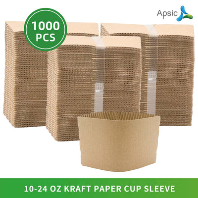 APSIC 10-24 oz Kraft Paper Cup Sleeve - Universal Fit & Insulated - 1000 Count