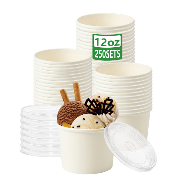 APSIC 12 oz White Paper Soup Cup with PP Lid - Leak-Resistant & Portable - 250 SETS/CTN