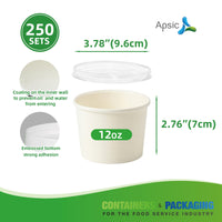 APSIC 12 oz White Paper Soup Cup with PP Lid - Leak-Resistant & Portable - 250 SETS/CTN