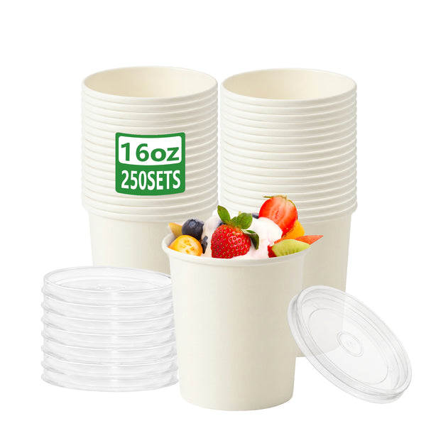 APSIC 16 oz White Paper Soup Cup with PP Lid - Daily Use & Catering Ready - 250 SETS/CTN