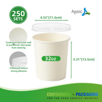 APSIC 32 oz White Paper Soup Cup with PP Lid - Large Serving & Food Safe - 250 SETS/CTN