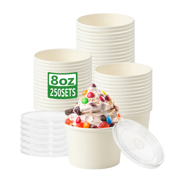 APSIC 8 oz White Paper Soup Cup with PP Lid - Complete Set & Heat-Resistant - 250 SETS/CTN