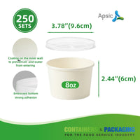 APSIC 8 oz White Paper Soup Cup with PP Lid - Complete Set & Heat-Resistant - 250 SETS/CTN