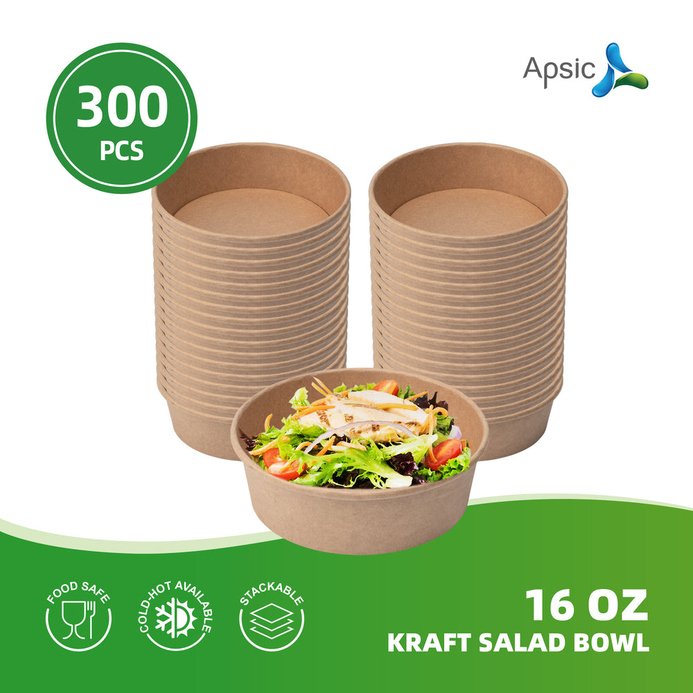 APSIC 16 oz Kraft Salad Bowl - Oil-Resistant & Takeout-Friendly - 300 PCS/CTN