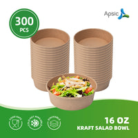APSIC 16 oz Kraft Salad Bowl - Oil-Resistant & Takeout-Friendly - 300 PCS/CTN