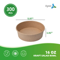 APSIC 16 oz Kraft Salad Bowl - Oil-Resistant & Takeout-Friendly - 300 PCS/CTN