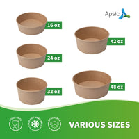 APSIC 16 oz Kraft Salad Bowl - Oil-Resistant & Takeout-Friendly - 300 PCS/CTN
