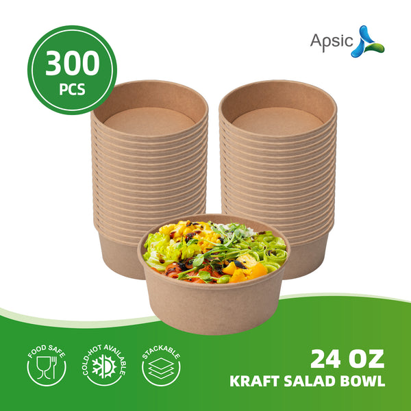 APSIC 24 oz Kraft Salad Bowl - Sturdy Structure & Versatile Use - 300 PCS/CTN