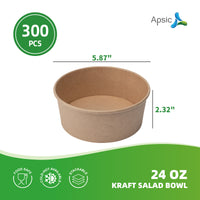 APSIC 24 oz Kraft Salad Bowl - Sturdy Structure & Versatile Use - 300 PCS/CTN