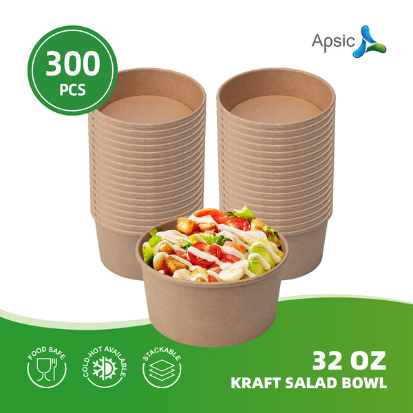 APSIC 32 oz Kraft Salad Bowl - Spacious & Restaurant-Grade - 300 PCS/CTN