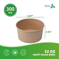 APSIC 32 oz Kraft Salad Bowl - Spacious & Restaurant-Grade - 300 PCS/CTN