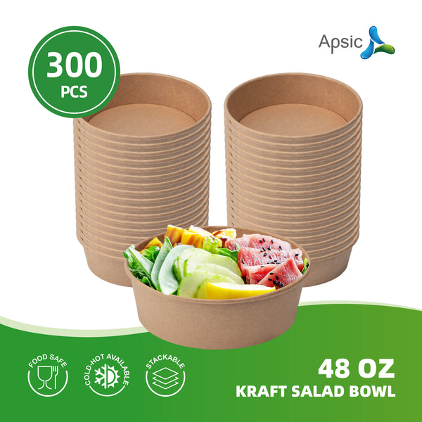 APSIC 48 oz Kraft Salad Bowl - Premium Serving & Stackable - 300 PCS/CTN
