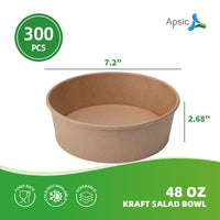 APSIC 48 oz Kraft Salad Bowl - Premium Serving & Stackable - 300 PCS/CTN