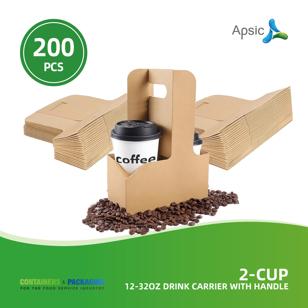 APSIC 2-Cup 12–32 oz Drink Carrier with Handle - Portable & Stable - 200 Count